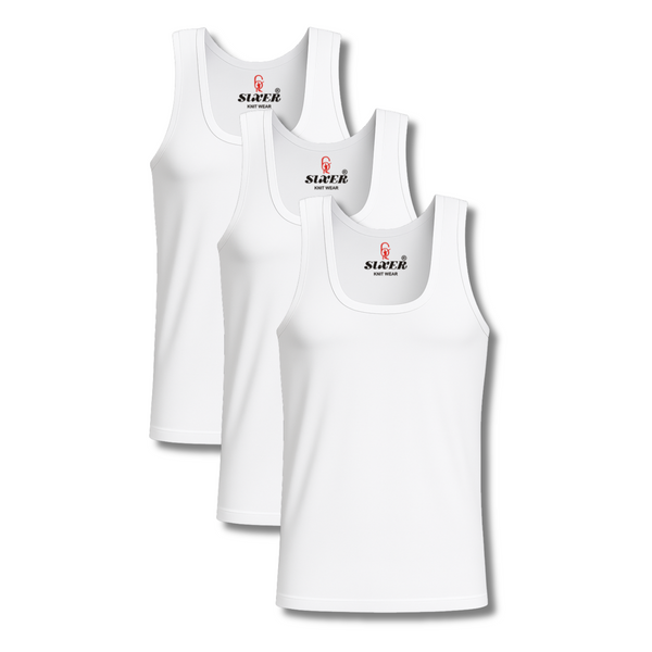 Sixer Men’s Sleeveless Summer Vest Pack of 3 - White