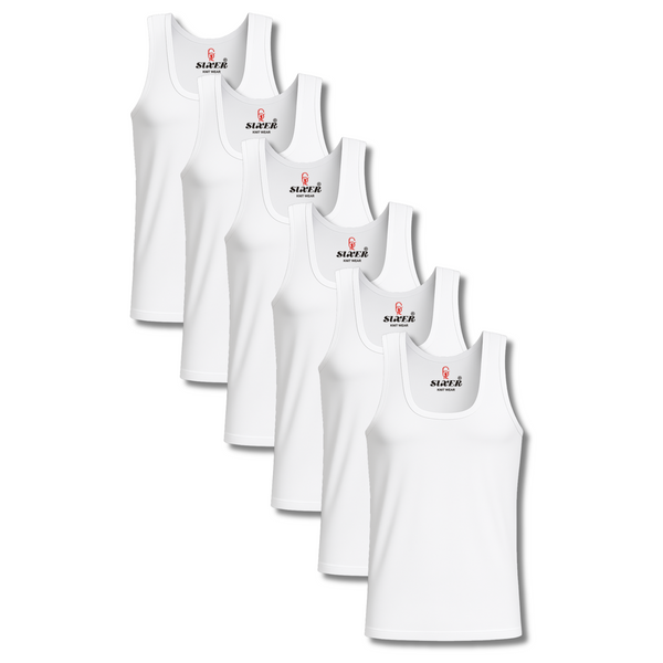 Sixer Men’s Sleeveless Summer Vest Pack of 6 - White