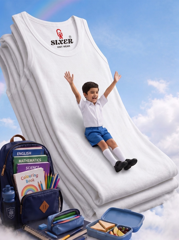 Sixer Kids Back to School Summer Vest Pack of 5 – White