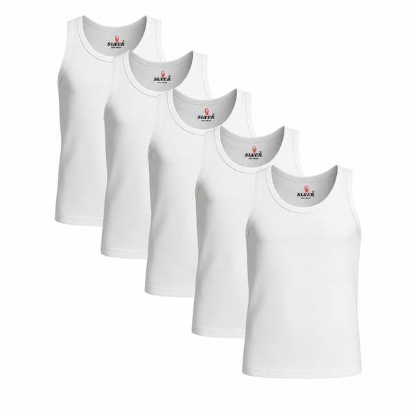 Sixer Kids Back to School Summer Vest Pack of 5 – White
